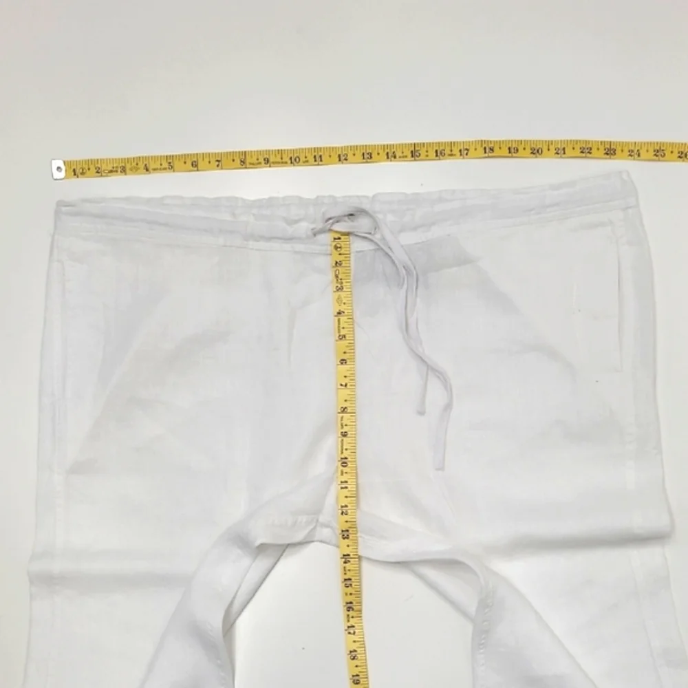 Island Importer Riviera Linen Crop Drawstring Pants Wide Leg High Waist Rise